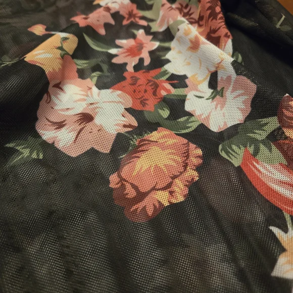 Black Sheer Mesh Floral Long Sleeve Mock Neck Top - Picture 3 of 5